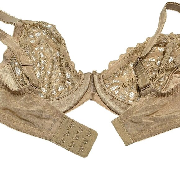 Glamorise Lace Underwire Bra 34DD Beige Nude Sheer Floral Lingerie Wonderwire - Picture 7 of 9